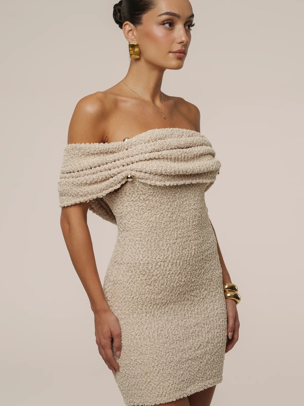 Jluxlabel Beige Pour Over Mini Dress